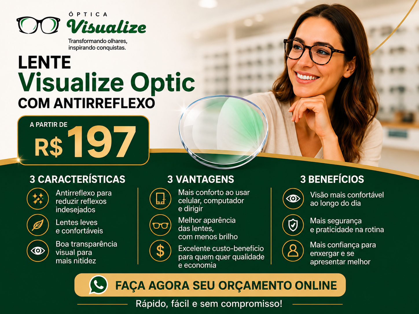 Lente Visualize Optic com antirreflexo a partir de R$ 197